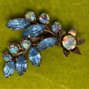 Vintage Rose Gold Vermeil Rhinestone Flower Spray Brooch